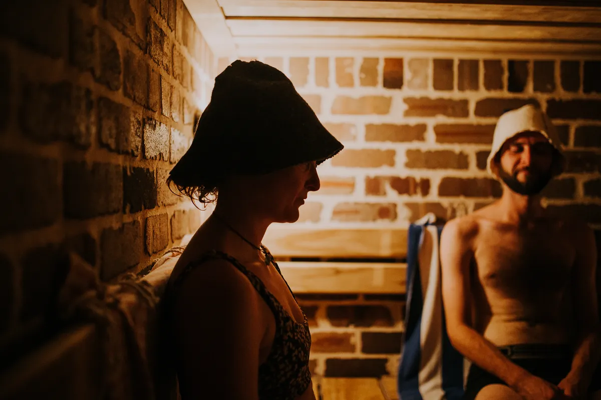 Bathers in conversation at Blue Mountains Sauna